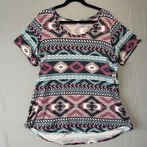 Warehouse One Womens Tribal Tee Size 1XL Aztec Multicolour Loungewear Casual
